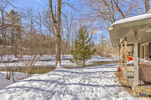 view of yard layered in snow