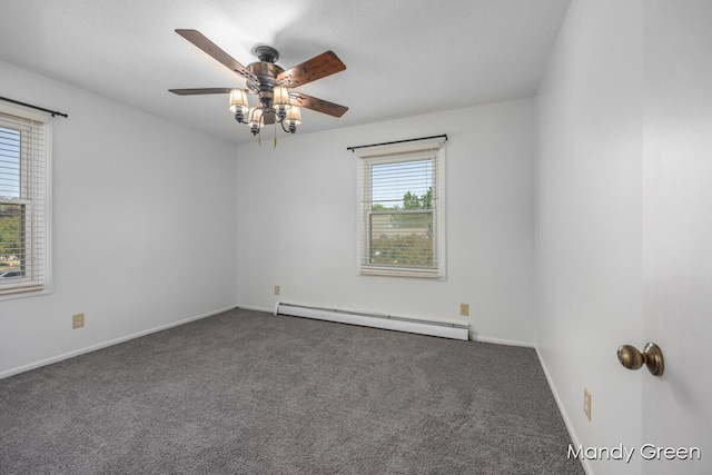 366 E Beech St NE, Cedar Springs, MI 49319 - spare room with baseboard heating, a ceiling fan, and carpet floors