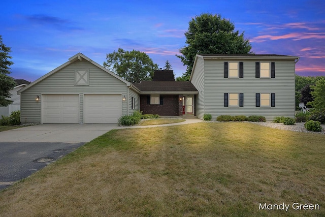 366 E Beech St NE, Cedar Springs, MI 49319 - traditional home featuring driveway, an attached garage, a lawn, and a chimney