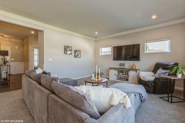 6058 Racine Dr, Stevensville, MI 49127 - carpeted living room featuring recessed lighting and crown molding