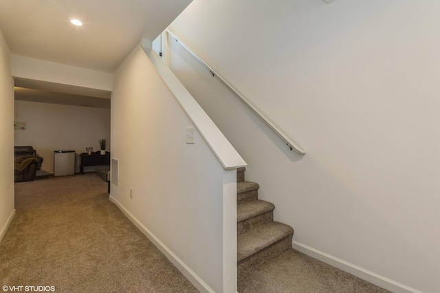 6058 Racine Dr, Stevensville, MI 49127 - stairs with carpet floors, baseboards, and recessed lighting