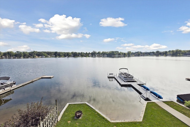 view of dock with a water view