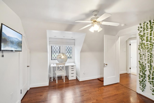 additional living space featuring ceiling fan, baseboards, and wood finished floors
