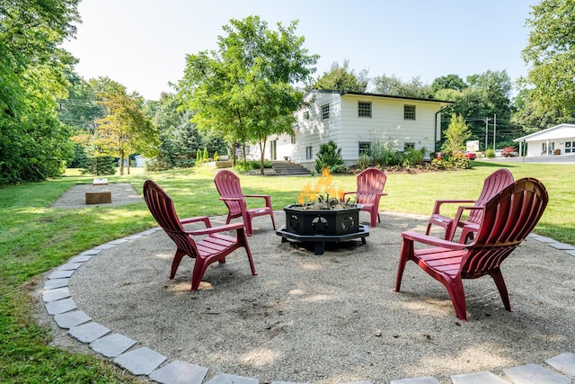 view of patio featuring a fire pit