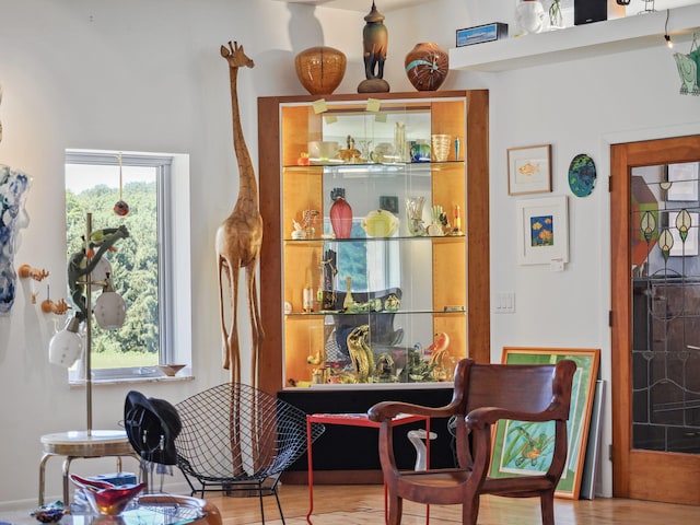 sitting room featuring a wealth of natural light and wood finished floors