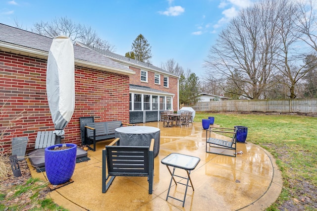 view of patio with fence and an outdoor hangout area