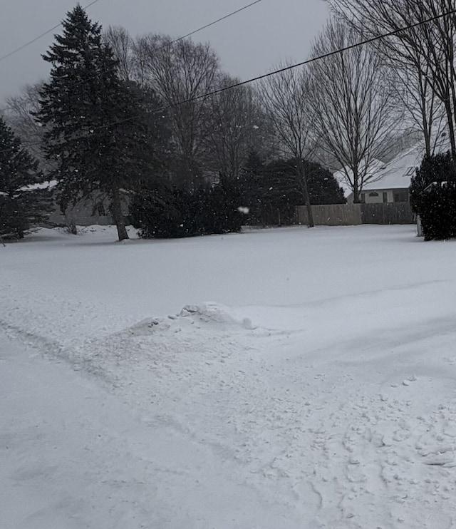 view of yard layered in snow