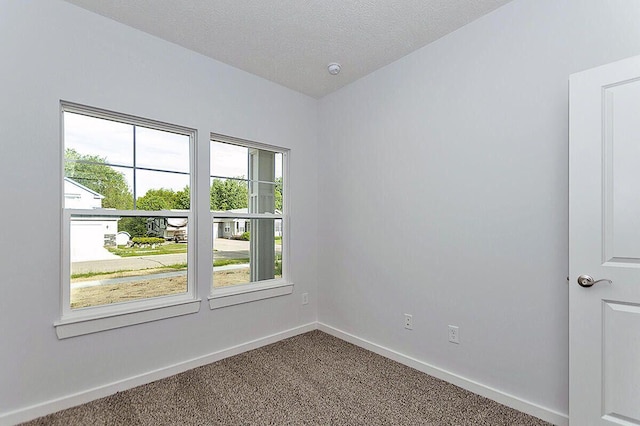empty room with carpet and a textured ceiling
