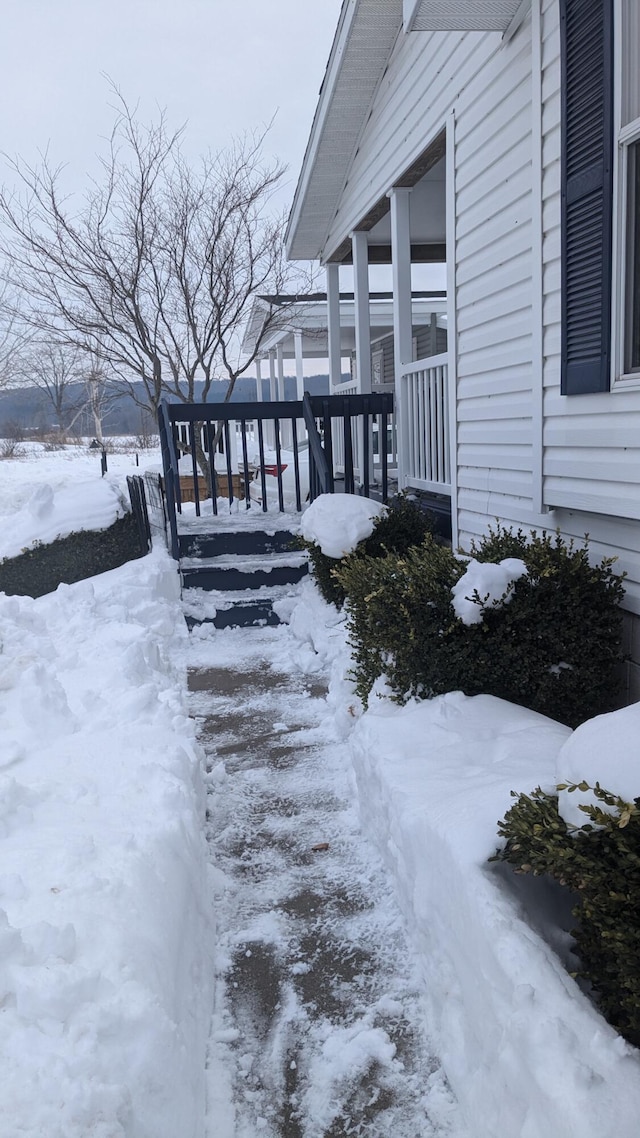 view of snow covered exterior