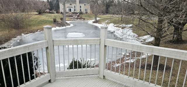 view of snow covered deck