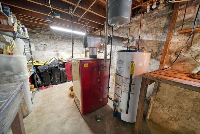 unfinished basement featuring water heater