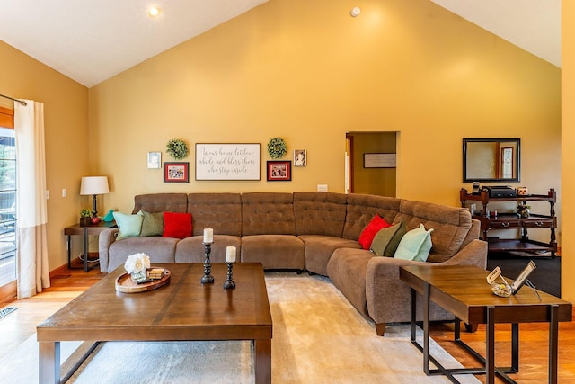 7016 Hyde Park Rd, Whitehall, MI 49461 - living room with high vaulted ceiling and light wood-style floors