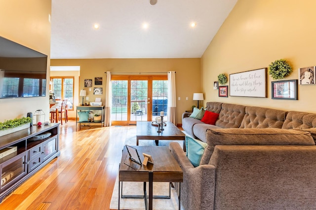 7016 Hyde Park Rd, Whitehall, MI 49461 - living area with light wood-style flooring, recessed lighting, and high vaulted ceiling