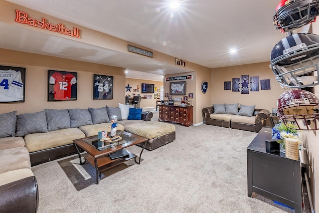 7016 Hyde Park Rd, Whitehall, MI 49461 - living room featuring carpet flooring and recessed lighting