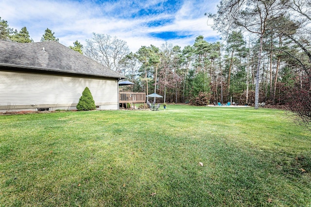 7016 Hyde Park Rd, Whitehall, MI 49461 - view of green lawn featuring a wooden deck