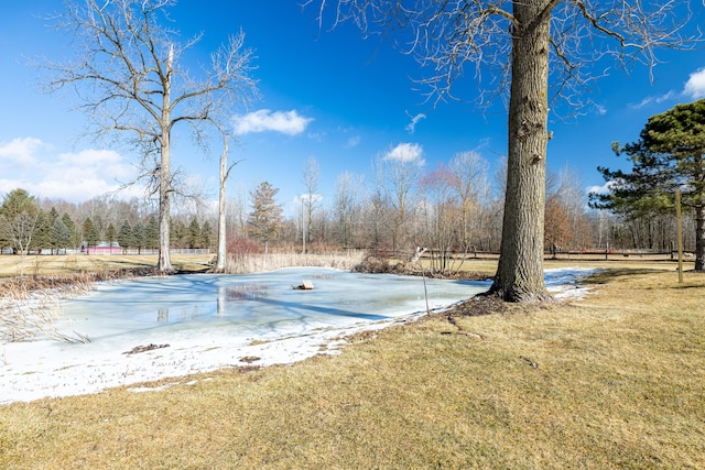 view of swimming pool with a lawn