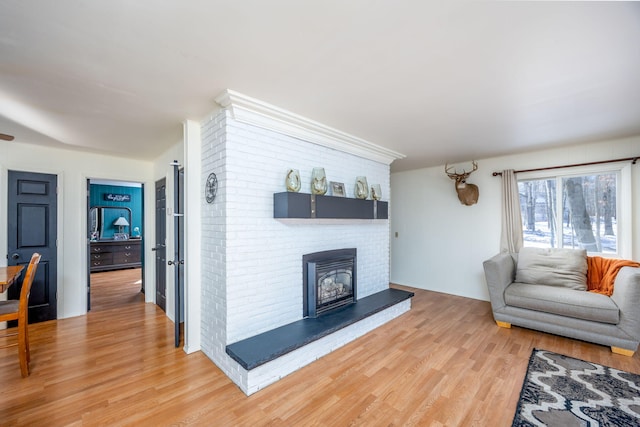 living room featuring a fireplace and wood finished floors