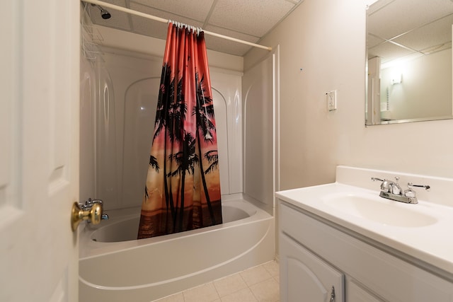 3048 Turnberry Ln, Ann Arbor, MI 48108 - full bath with a drop ceiling, tile patterned flooring, shower / bath combination with curtain, and vanity