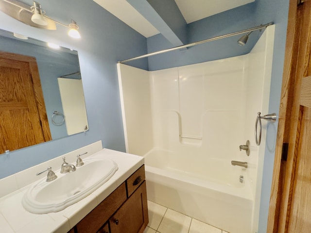 full bathroom featuring vanity, tub / shower combination, and tile patterned floors