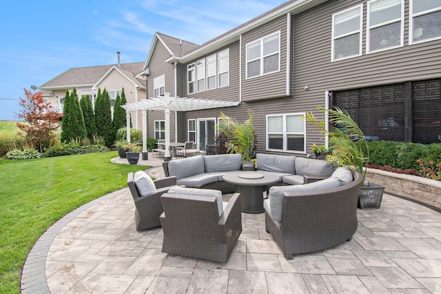 view of patio / terrace featuring an outdoor living space and a pergola