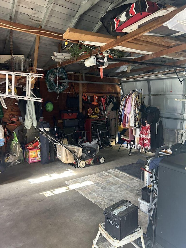 garage with a garage door opener