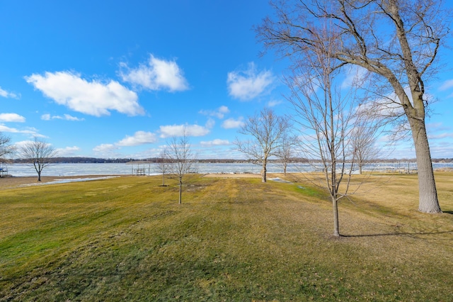 view of yard with a water view