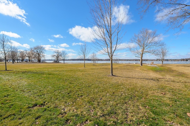 view of yard with a water view