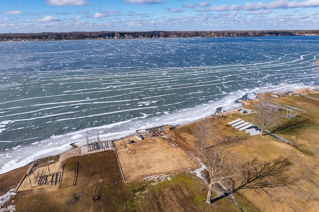 aerial view with a water view