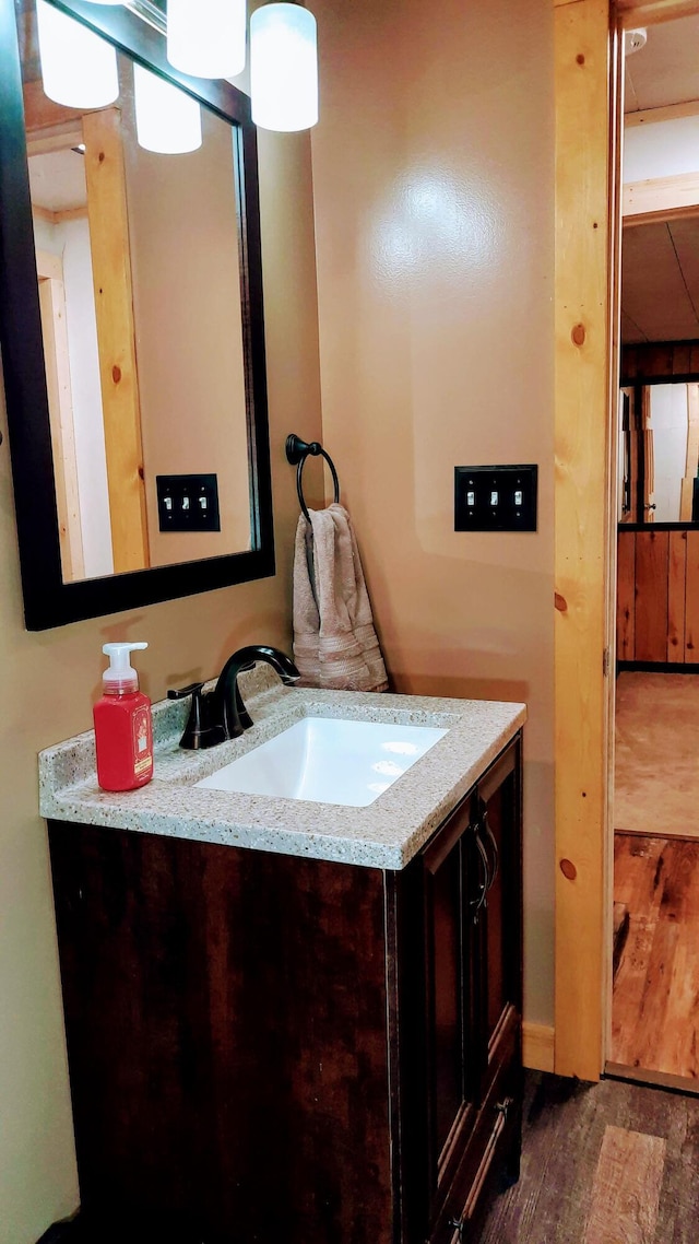 bathroom featuring wood finished floors and vanity