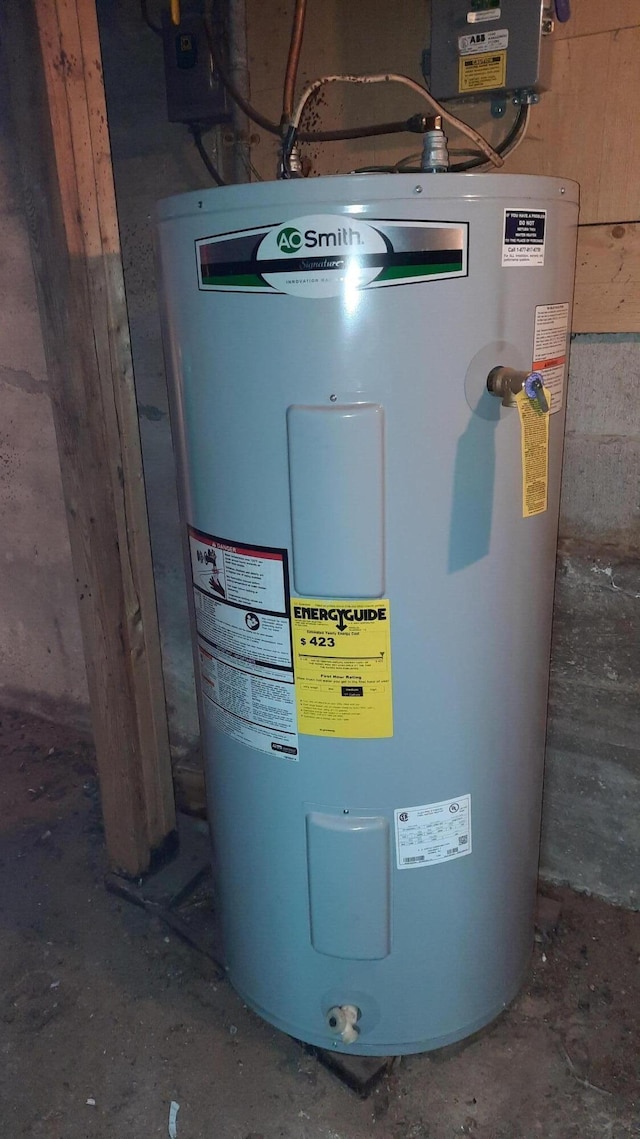 utility room featuring electric water heater