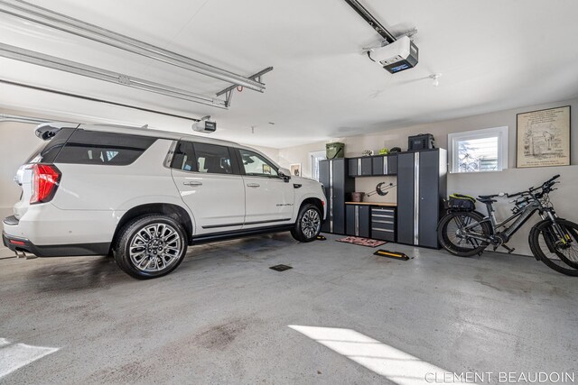 garage with a garage door opener