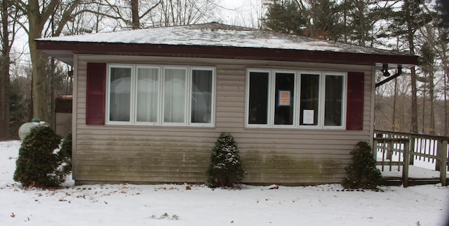 view of snow covered exterior