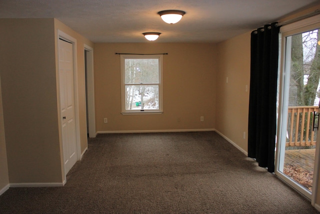 carpeted spare room featuring a healthy amount of sunlight and baseboards