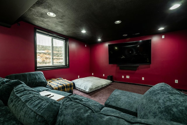 carpeted cinema room with baseboards and recessed lighting