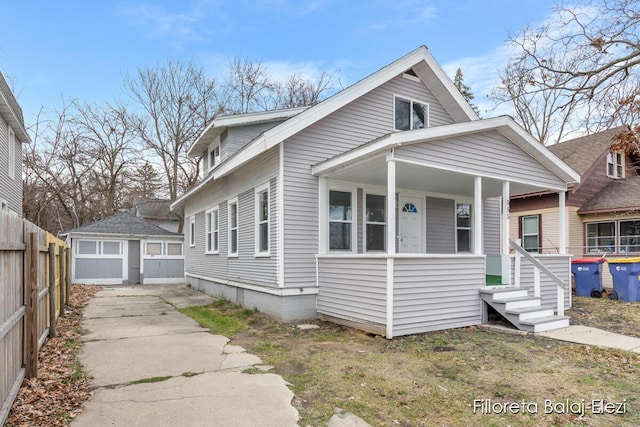 bungalow-style house with fence and a porch