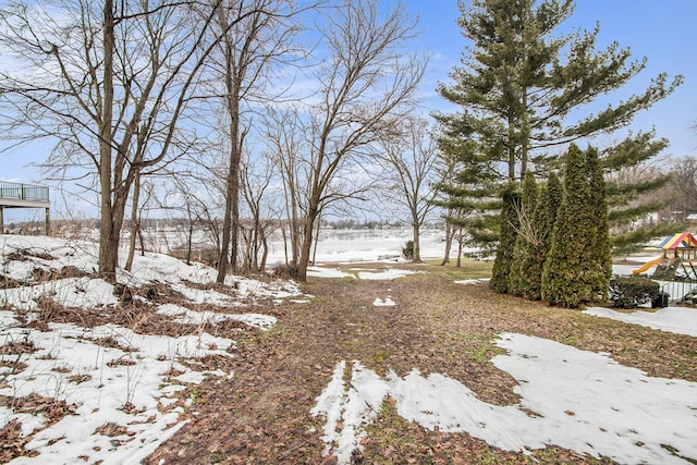 view of yard layered in snow