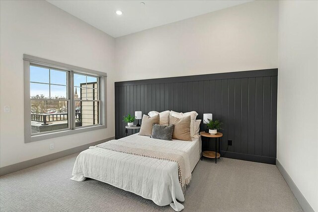 bedroom with baseboards, carpet floors, and recessed lighting