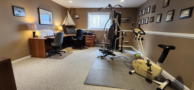 office with carpet, baseboards, and recessed lighting