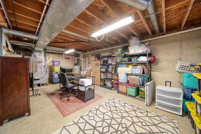 unfinished basement featuring water heater