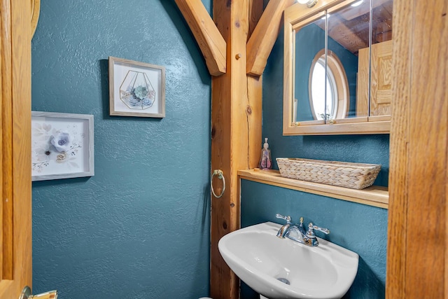 bathroom with a sink and a textured wall