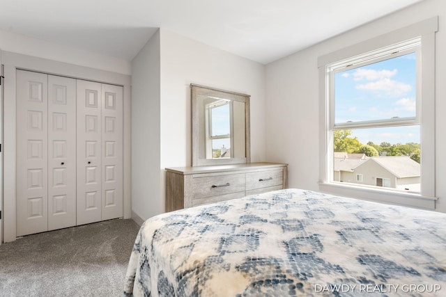 bedroom with carpet floors and a closet