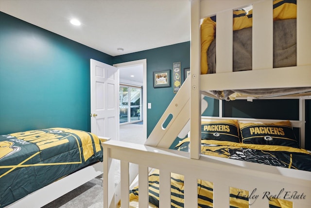 bedroom featuring carpet flooring and recessed lighting