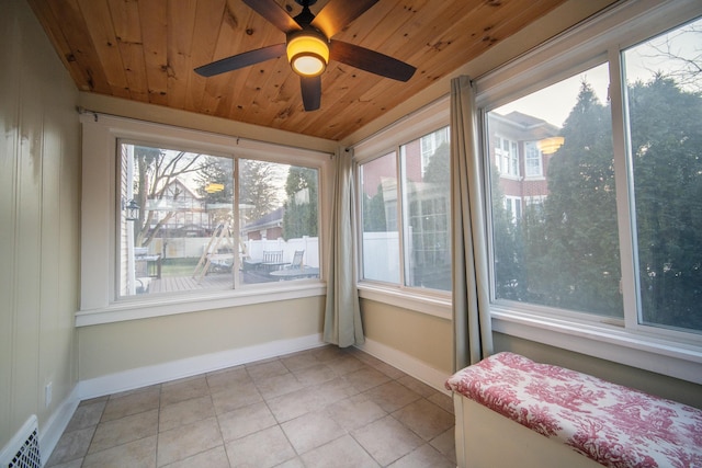 unfurnished sunroom featuring wooden ceiling and visible vents