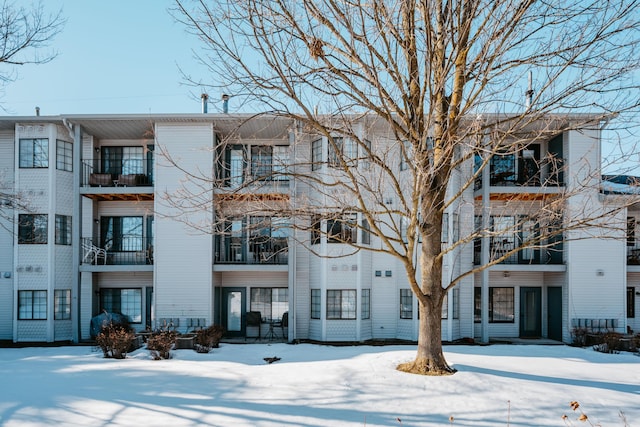 view of snow covered property