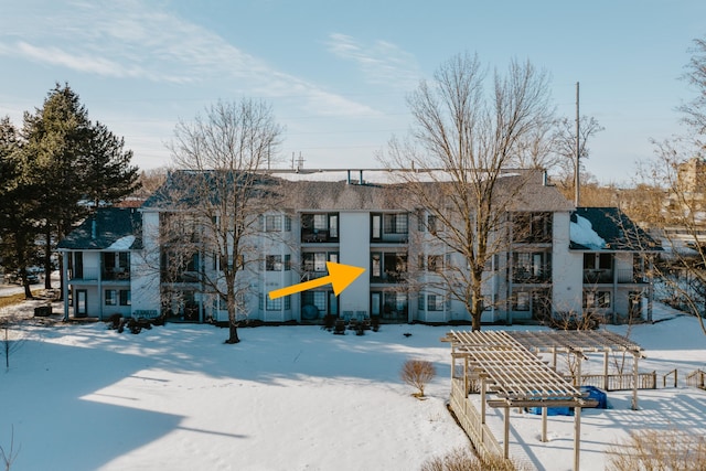 view of snow covered building