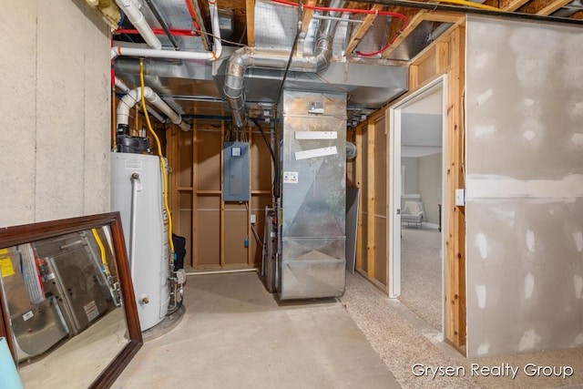 7313 Valhalla Dr, Hudsonville, MI 49426 - utility room featuring gas water heater, heating unit, and electric panel