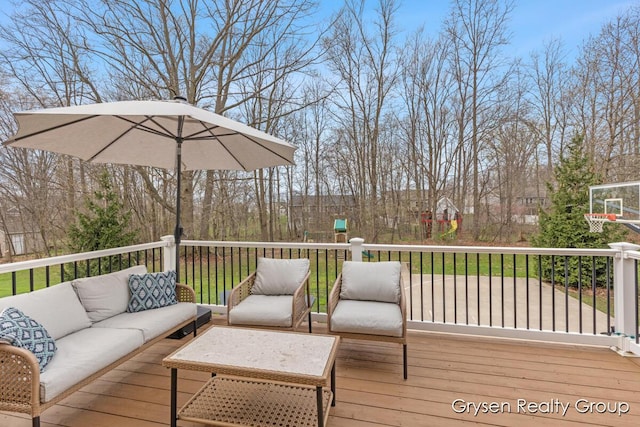 7313 Valhalla Dr, Hudsonville, MI 49426 - wooden deck featuring an outdoor living space