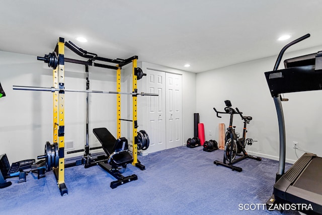 workout room featuring recessed lighting and visible vents