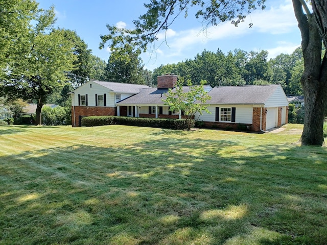 4265 Pine Tree Trl, Bloomfield Hills, MI 48302 - view of front of house with brick siding, an attached garage, a chimney, and a front lawn