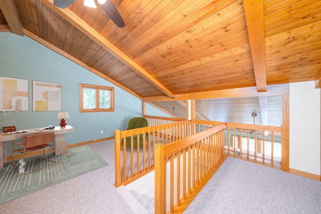 3075 Mineral Springs Trl, Mount Pleasant, MI 48858 - hall with carpet floors, wood ceiling, and an office area